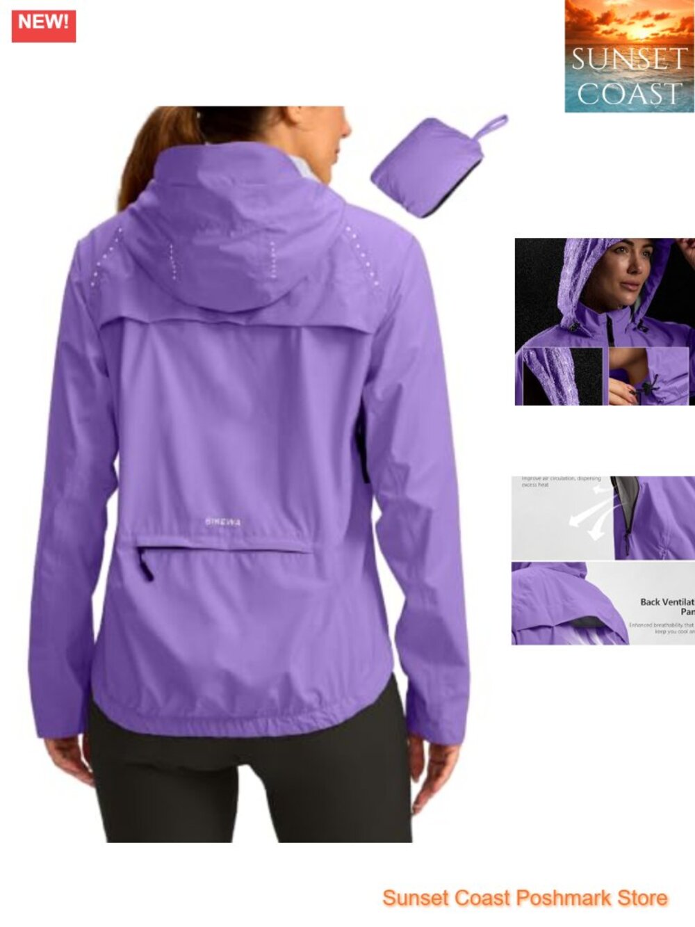 Waterproof Cycling Rain Jacket Windbreaker Lightweight Packable Hooded